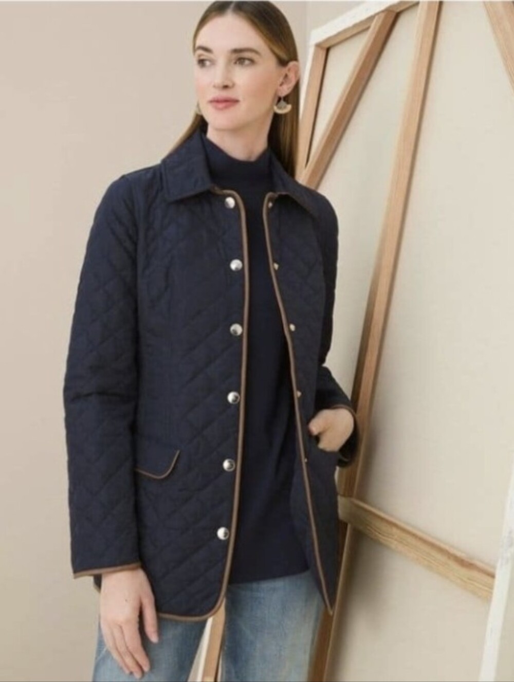 Chico’s Navy Quilted Jacket  Lightweight Coat Women’s Size 0 4/6